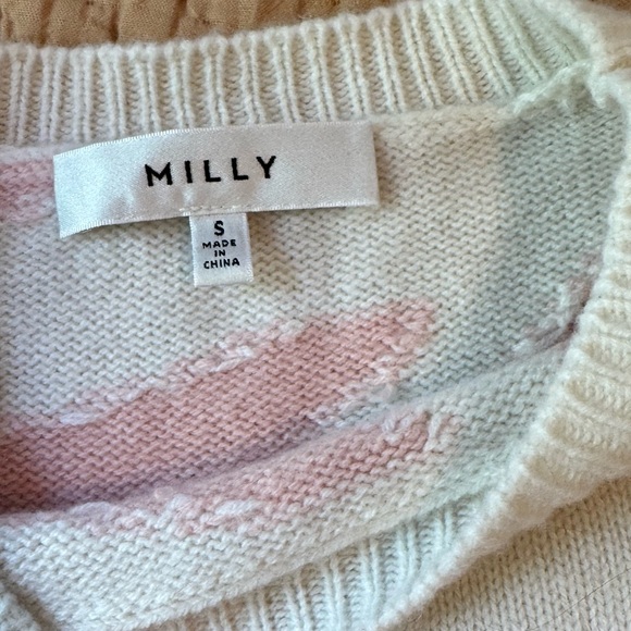 Milly Zebra Intarsia Sweater, Pink& White,  Merino Wool/Cashmere, Size S, EUC! - Picture 2 of 8